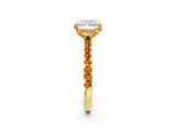 Yellow gold Radiant Cut Diamond Solitaire Ring with Round with Citrine side stone Pavé Band and Four-Prong Setting_38