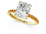 Yellow gold Radiant Cut Diamond Solitaire Ring with Round with Citrine side stone Pavé Band and Prong Setting_13