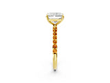 Yellow gold Radiant Cut Diamond Solitaire Ring with Round with Citrine side stone Pavé Band and Prong Setting_14
