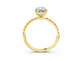 Yellow gold Radiant Cut Diamond Solitaire Ring with Round with Citrine side stone Pavé Band and Prong Setting_15