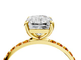 Yellow gold Radiant Cut Diamond Solitaire Ring with Round with Citrine side stone Pavé Band and Prong Setting_16
