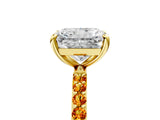 Yellow gold Radiant Cut Diamond Solitaire Ring with Round with Citrine side stone Pavé Band and Prong Setting_17