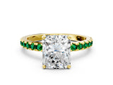 Yellow gold Radiant Cut Diamond Solitaire Ring with Round with Emerald side stone Pavé Band and Four-Prong Setting_36