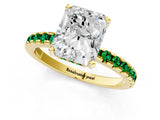 Yellow gold Radiant Cut Diamond Solitaire Ring with Round with Emerald side stone Pavé Band and Four-Prong Setting_37
