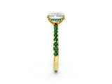 Yellow gold Radiant Cut Diamond Solitaire Ring with Round with Emerald side stone Pavé Band and Four-Prong Setting_38