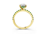 Yellow gold Radiant Cut Diamond Solitaire Ring with Round with Emerald side stone Pavé Band and Four-Prong Setting_39