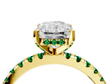 Yellow gold Radiant Cut Diamond Solitaire Ring with Round with Emerald side stone Pavé Band and Four-Prong Setting_40