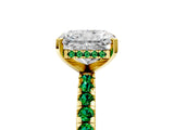 Yellow gold Radiant Cut Diamond Solitaire Ring with Round with Emerald side stone Pavé Band and Four-Prong Setting_41