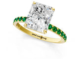 Yellow gold Radiant Cut Diamond Solitaire Ring with Round with Emerald side stone Pavé Band and Prong Setting_25