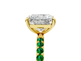 Yellow gold Radiant Cut Diamond Solitaire Ring with Round with Emerald side stone Pavé Band and Prong Setting_29