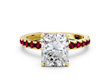 Yellow gold Radiant Cut Diamond Solitaire Ring with Round with Garnet side stone Pavé Band and Four-Prong Setting_36