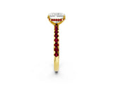 Yellow gold Radiant Cut Diamond Solitaire Ring with Round with Garnet side stone Pavé Band and Four-Prong Setting_38