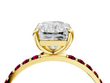 Yellow gold Radiant Cut Diamond Solitaire Ring with Round with Garnet side stone Pavé Band and Prong Setting_28