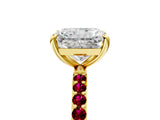 Yellow gold Radiant Cut Diamond Solitaire Ring with Round with Garnet side stone Pavé Band and Prong Setting_29