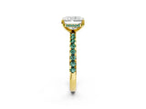 Yellow gold Radiant Cut Diamond Solitaire Ring with Round with Green Sapphire side stone Pavé Band and Four-Prong Setting_38