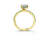 Yellow gold Radiant Cut Diamond Solitaire Ring with Round with Green Sapphire side stone Pavé Band and Four-Prong Setting_39