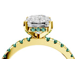 Yellow gold Radiant Cut Diamond Solitaire Ring with Round with Green Sapphire side stone Pavé Band and Four-Prong Setting_40