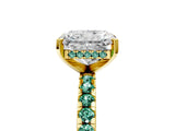 Yellow gold Radiant Cut Diamond Solitaire Ring with Round with Green Sapphire side stone Pavé Band and Four-Prong Setting_41