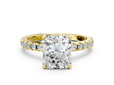 Yellow gold Radiant Cut Diamond Solitaire Ring with Round with Moissanite side stone Pavé Band and Four-Prong Setting_36