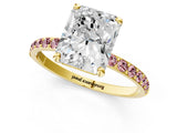 Yellow gold Radiant Cut Diamond Solitaire Ring with Round with Morganite side stone Pavé Band and Prong Setting_13