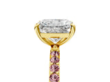 Yellow gold Radiant Cut Diamond Solitaire Ring with Round with Morganite side stone Pavé Band and Prong Setting_17