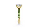 Yellow gold Radiant Cut Diamond Solitaire Ring with Round with Peridot side stone Pavé Band and Prong Setting_2