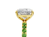 Yellow gold Radiant Cut Diamond Solitaire Ring with Round with Peridot side stone Pavé Band and Prong Setting_5