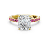 Yellow gold Radiant Cut Diamond Solitaire Ring with Round with Pink Sapphire side stone Pavé Band and Four-Prong Setting_36