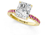 Yellow gold Radiant Cut Diamond Solitaire Ring with Round with Pink Sapphire side stone Pavé Band and Four-Prong Setting_37