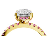 Yellow gold Radiant Cut Diamond Solitaire Ring with Round with Pink Sapphire side stone Pavé Band and Four-Prong Setting_40