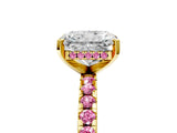 Yellow gold Radiant Cut Diamond Solitaire Ring with Round with Pink Sapphire side stone Pavé Band and Four-Prong Setting_41