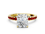 Yellow gold Radiant Cut Diamond Solitaire Ring with Round with Ruby side stone Pavé Band and Four-Prong Setting_36