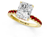 Yellow gold Radiant Cut Diamond Solitaire Ring with Round with Ruby side stone Pavé Band and Four-Prong Setting_37
