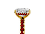 Yellow gold Radiant Cut Diamond Solitaire Ring with Round with Ruby side stone Pavé Band and Four-Prong Setting_41