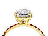 Yellow gold Radiant Cut Diamond Solitaire Ring with Round with Ruby side stone Pavé Band and Prong Setting_40