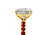 Yellow gold Radiant Cut Diamond Solitaire Ring with Round with Ruby side stone Pavé Band and Prong Setting_41