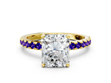 Yellow gold Radiant Cut Diamond Solitaire Ring with Round with Tanzanite side stone Pavé Band and Four-Prong Setting_36
