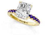 Yellow gold Radiant Cut Diamond Solitaire Ring with Round with Tanzanite side stone Pavé Band and Four-Prong Setting_37