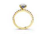 Yellow gold Radiant Cut Diamond Solitaire Ring with Round with Tanzanite side stone Pavé Band and Four-Prong Setting_39