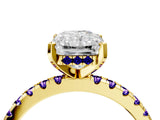 Yellow gold Radiant Cut Diamond Solitaire Ring with Round with Tanzanite side stone Pavé Band and Four-Prong Setting_40