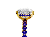 Yellow gold Radiant Cut Diamond Solitaire Ring with Round with Tanzanite side stone Pavé Band and Four-Prong Setting_41