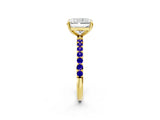 Yellow gold Radiant Cut Diamond Solitaire Ring with Round with Tanzanite side stone Pavé Band and Prong Setting_14