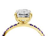 Yellow gold Radiant Cut Diamond Solitaire Ring with Round with Tanzanite side stone Pavé Band and Prong Setting_16