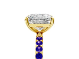 Yellow gold Radiant Cut Diamond Solitaire Ring with Round with Tanzanite side stone Pavé Band and Prong Setting_17
