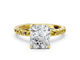 Yellow gold Radiant Cut Diamond Solitaire Ring with Round with Yellow Sapphire side stone Pavé Band and Four-Prong Setting_36