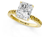 Yellow gold Radiant Cut Diamond Solitaire Ring with Round with Yellow Sapphire side stone Pavé Band and Four-Prong Setting_37