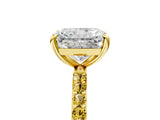 Yellow gold Radiant Cut Diamond Solitaire Ring with Round with Yellow Sapphire side stone Pavé Band and Prong Setting_17