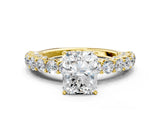 Yellow gold Radiant Cut Diamond Solitaire Ring with Shared Prong Pavé Band and Four-Prong Setting_84