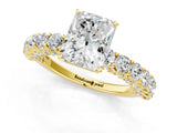 Yellow gold Radiant Cut Diamond Solitaire Ring with Shared Prong Pavé Band and Four-Prong Setting_85