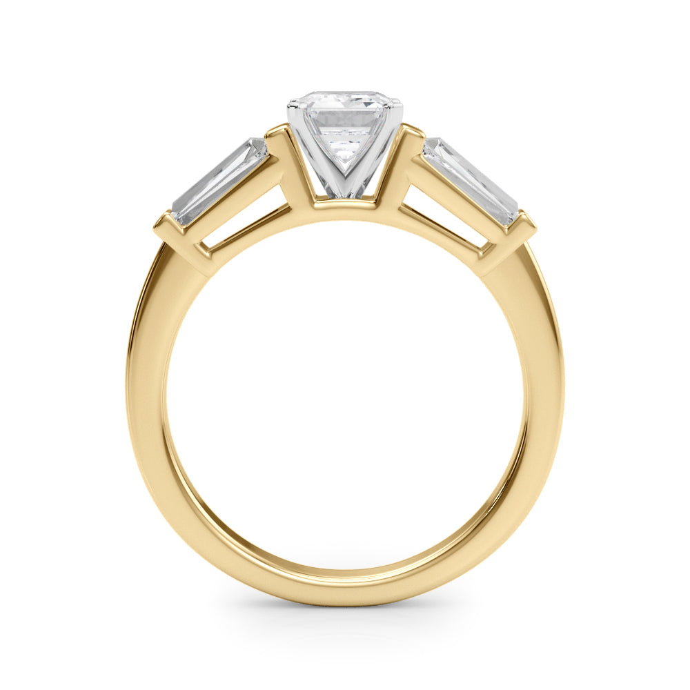 Yellow gold Radiant Cut Diamond Solitaire Ring with Tapered Baguette Accents and Four-Prong Setting 1